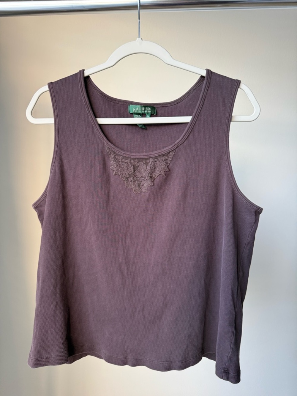 Ralph Lauren Brown Lace-Trim Tank Top